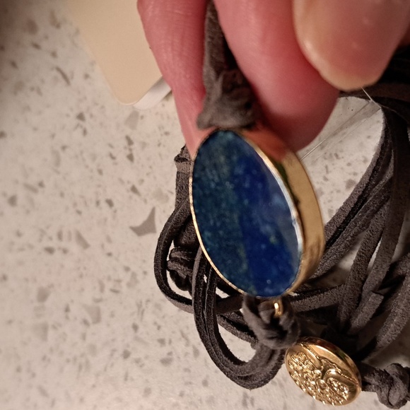 New blue stone gray faux suede wrap bracelet - Picture 5 of 6